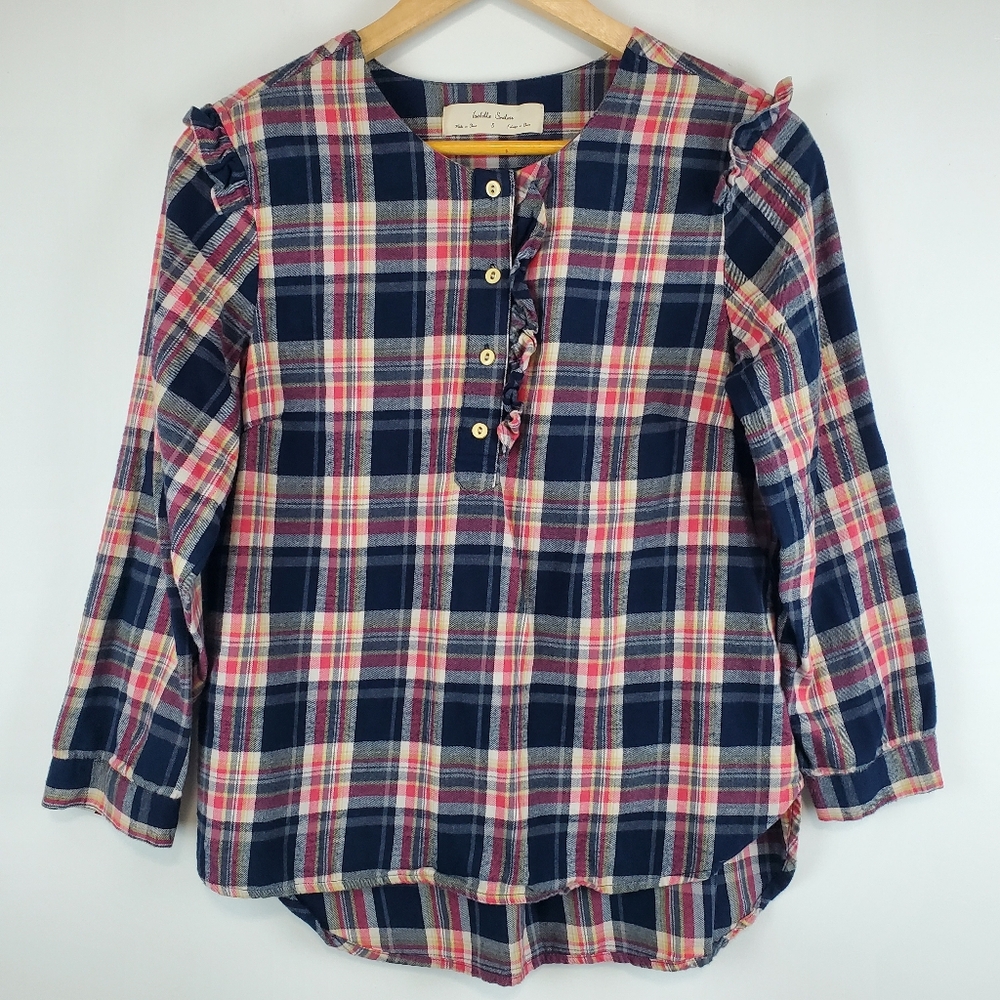 Anthropologie Isabella Sinclair Plaid Flannel Henley Top Blouse Small Womens